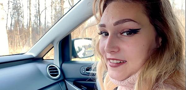  Blonde Deep Sucks Cock and Gets Cum in Mouth While No One Sees - In Car